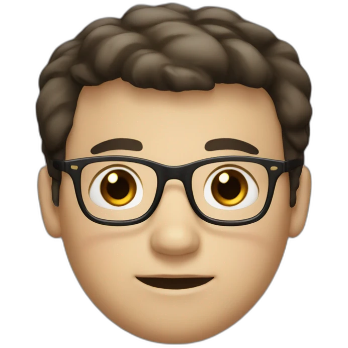 white skin fat boy with brown eyes and glasses and a mustache and black hair emoji