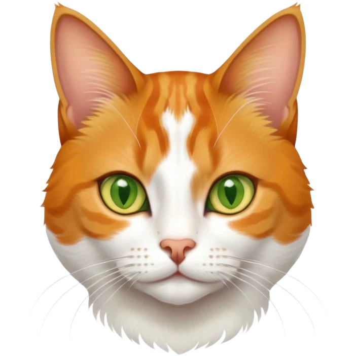 A mix breed cat (domestic shorthair and Arabian mau) with white fur, three ginger spots on its back, a ginger tail, and yellow-green eyes emoji