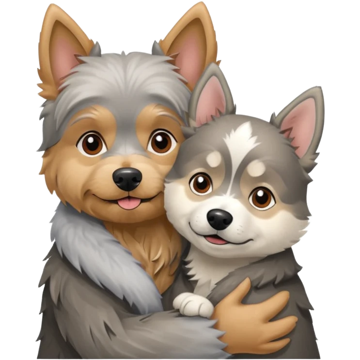 Old yorkie hugging a husky dog emoji