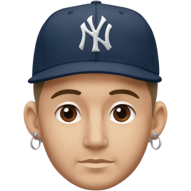 Hazme un moreno con aretes pequeños en las orejas con mucho volumen atrás una gorra plana new York yankee  emoji