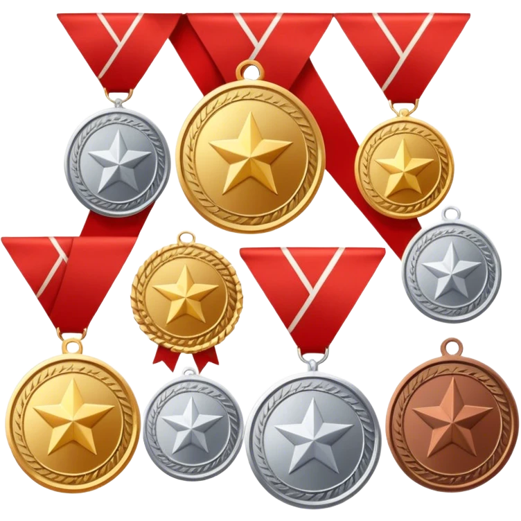 Icon for Collecting Orders, Medals & Badges: a variety of medals, orders and badges displayed on a large red pennant with fringed edges. The icon should convey the prestige and historical value of these collectibles. Transparent background. emoji