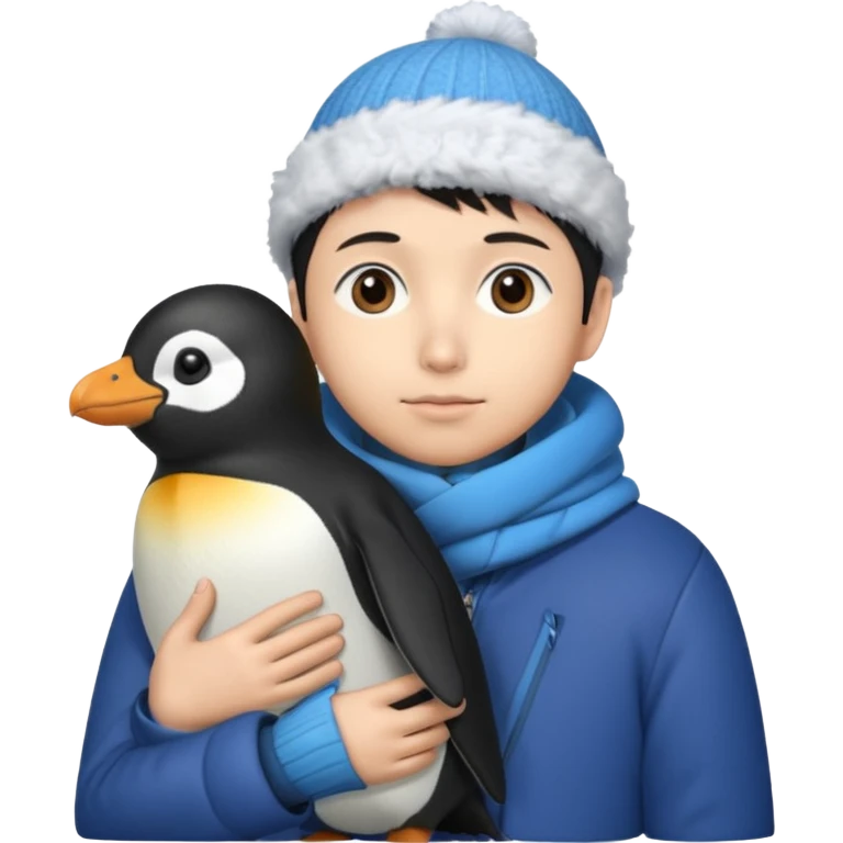 Winter penguin lying on Akashi Seijūrō’s shoulder with Akashi wearing winter clothes emoji
