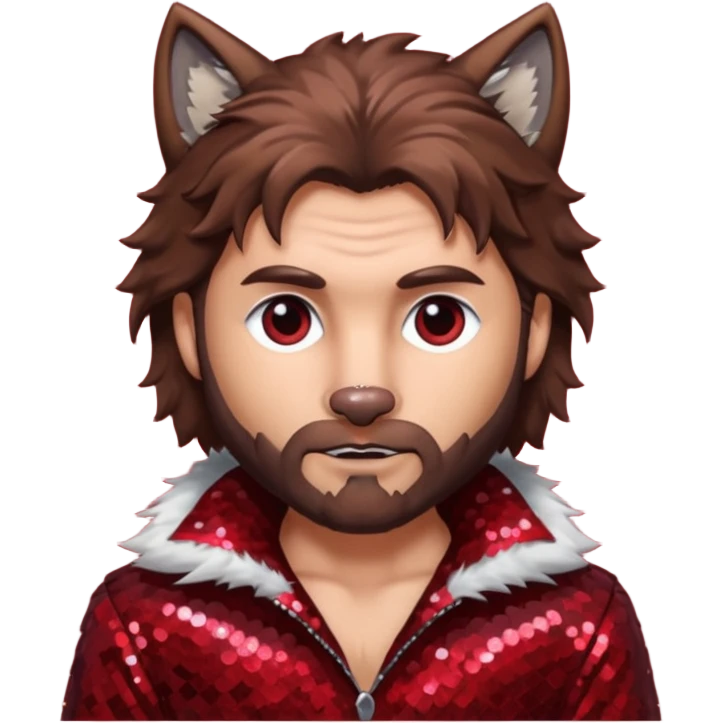 The Wolf Man with brown hair & fur dark red sequin outfit emoji