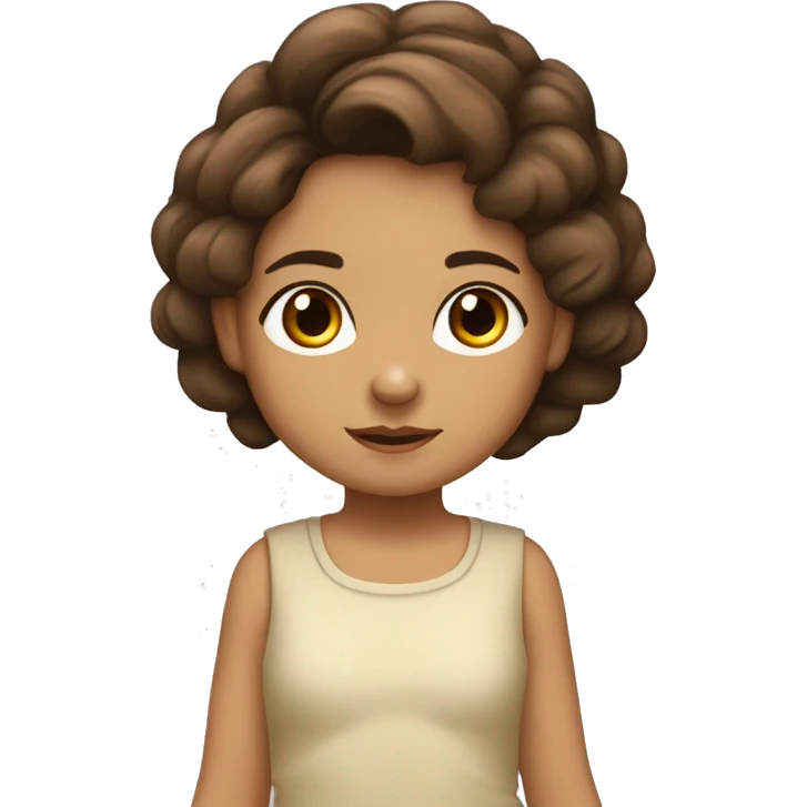 niña morena con el pelo castaño media melena alegre y ojos pequeños emoji