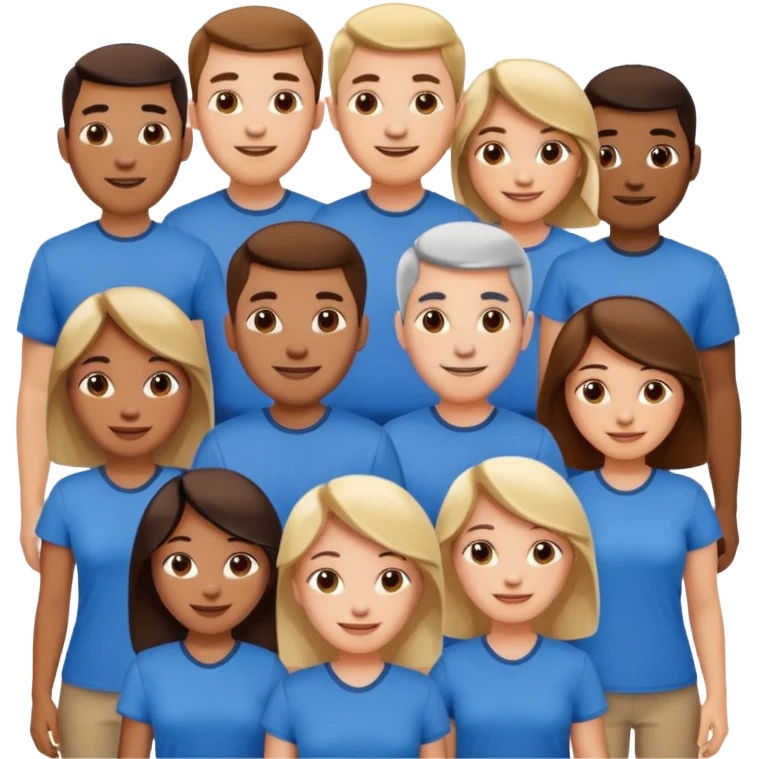 CREA UN EMOJI DE 7 PERSONAS HOMBRES Y MUJERES, CON CAMISA AZUL SOLO 7 SIETE PERSONAS emoji