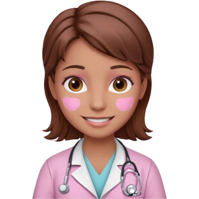 doctor, pink, she, cute, hair brown, eyes brown, scrub baby pink emoji