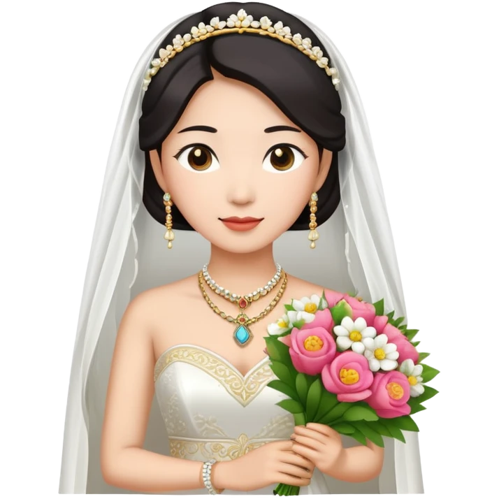 Asian bride with necklace and bouquet  emoji