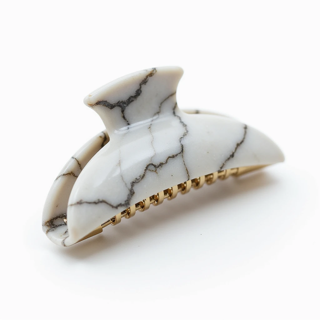 realistic hairclip made of marble material, photorealistic, isolated, no hair, neutral background emoji