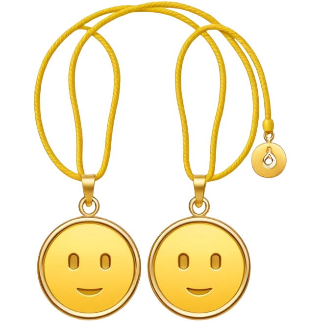 A simple yellow thread with two small gold circular pendants. Minimal line art style, clean and elegant. emoji