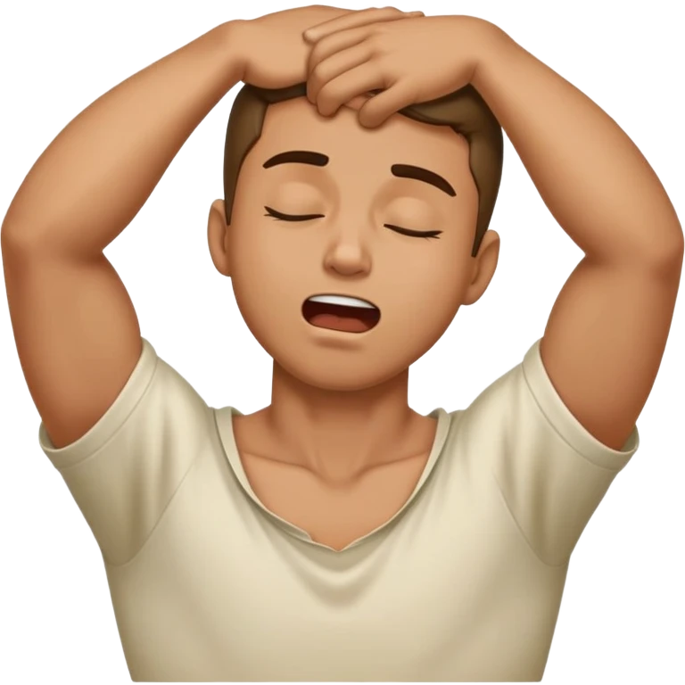 A guy holding his neck with hands crossed choking his neck with mouth open and eyes closed emoji