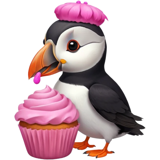 pink head feathers puffin eating pink muffin emoji