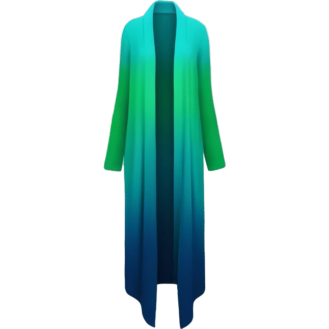 Realistic isolated open womens fashion long peacock blue to green ombre Cardigan.  emoji