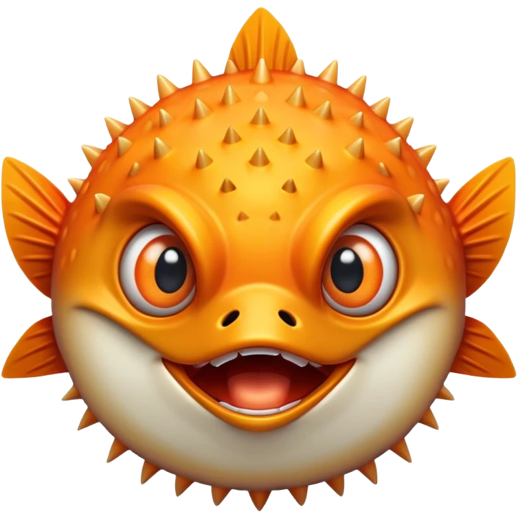 All Orange BlowFish Eyes Facing Forward all Spikes with mouth open emoji