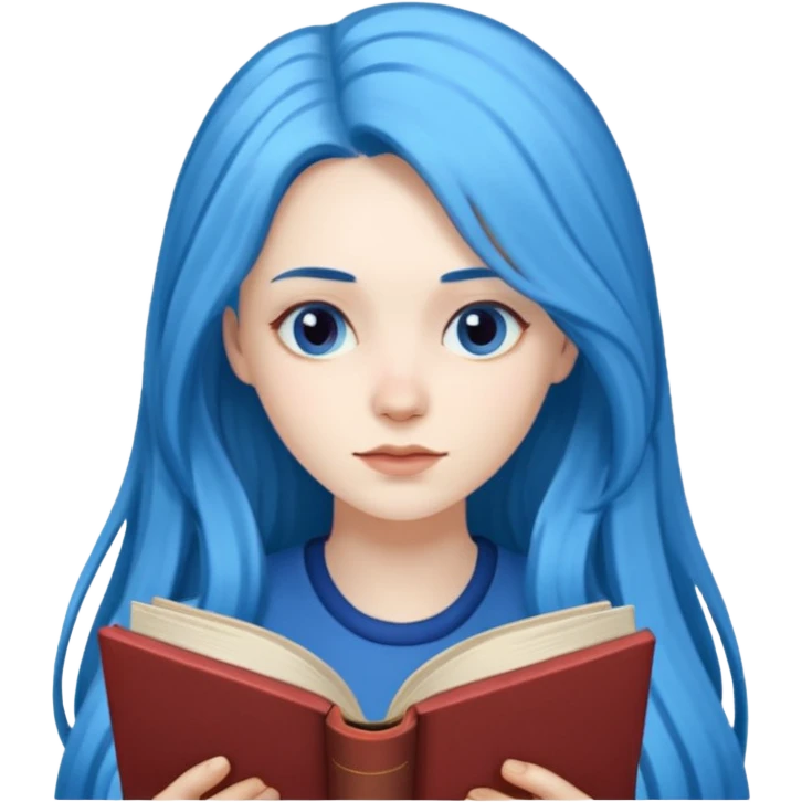 long blue haired women with book emoji