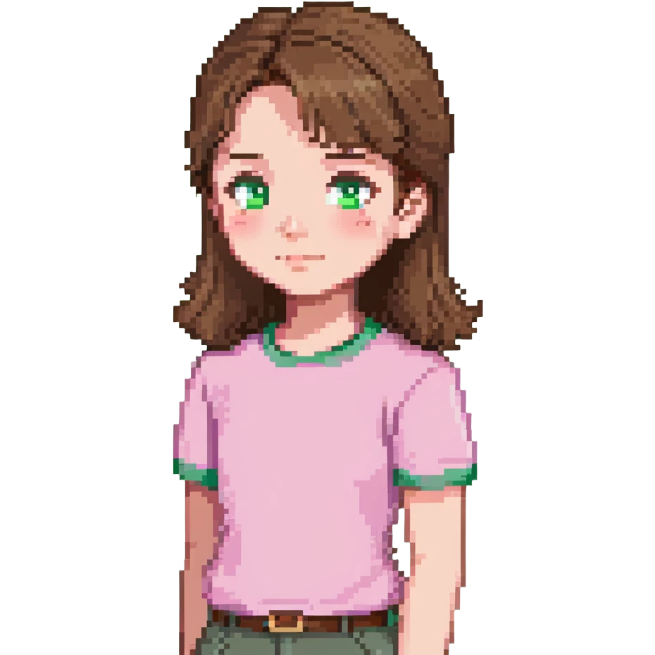 teacher with brown hair, white skin, wearing a pink t-shirt emoji