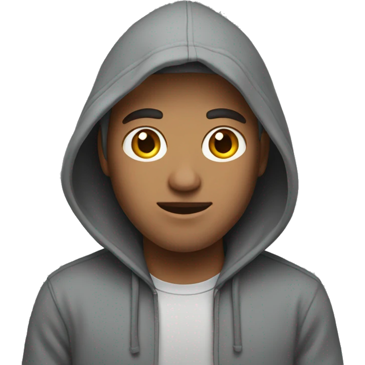 man wearing grey hoodie with hood up emoji