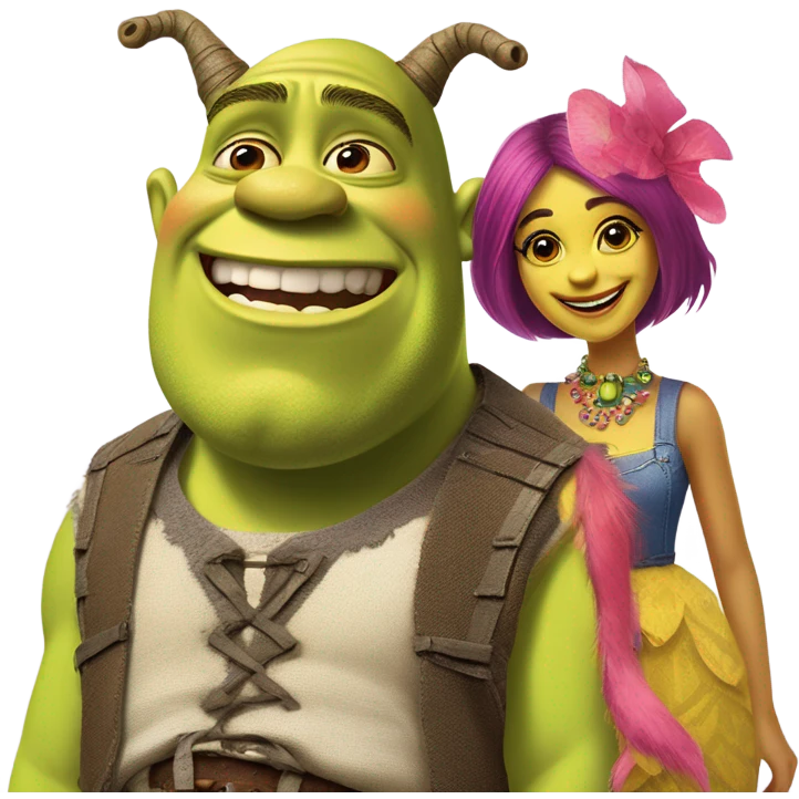 Flamboyant Shrek that is girly large area downstairs with a minion  emoji
