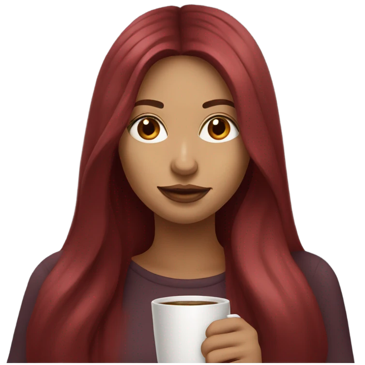 Girl with burgundy long hair sipping coffee emoji