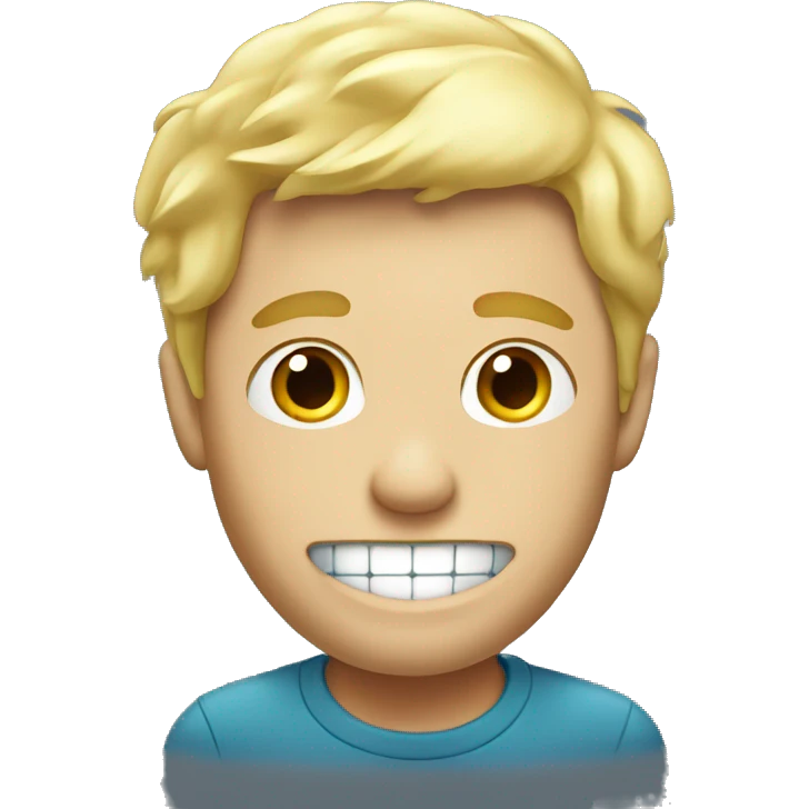 blond man with a toothpaste emoji