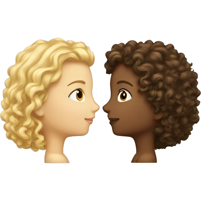 kiss of two friends curly brunette and blonde emoji