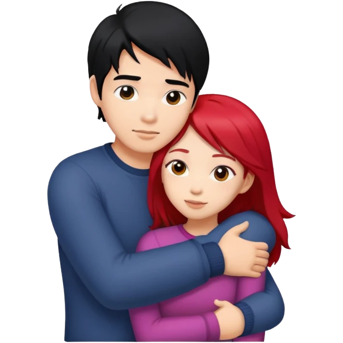 asian guy with black hair hugging red haired girl emoji