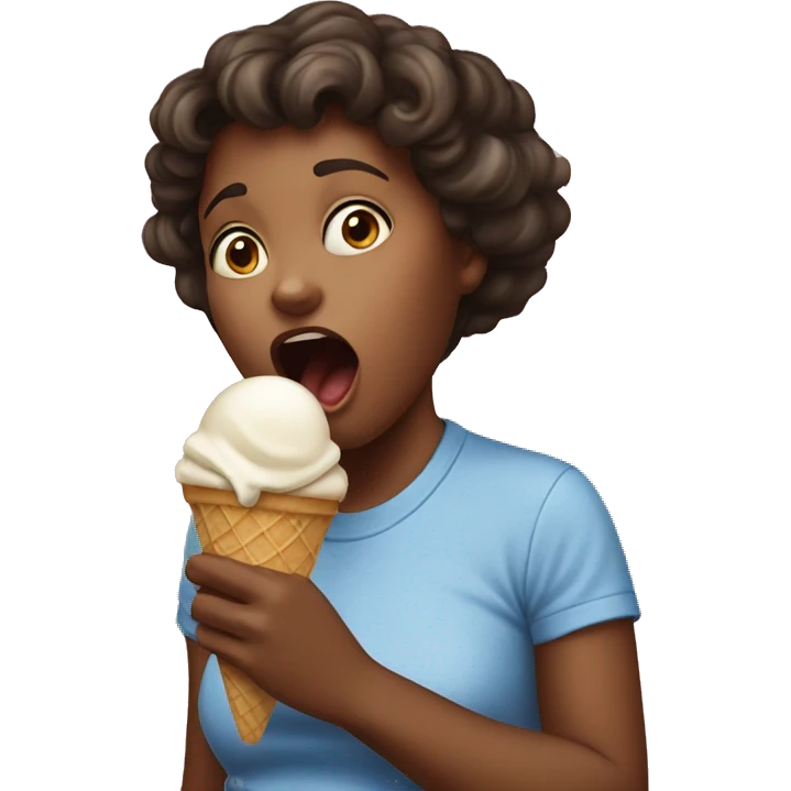Girl shocked while eating a ice cream emoji