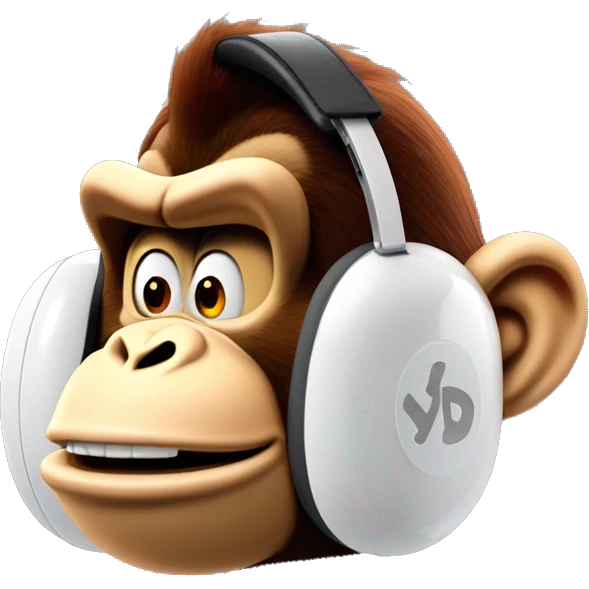 Donkey kong les yeux fatigué avec un casque AirPods Max sur la tête emoji