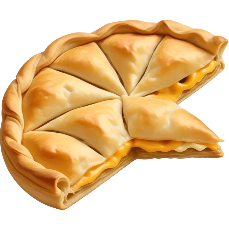 Burek sa Sirom Cinematic Realistic Burek sa Sirom Dish Emoji, depicted as a flat, flaky pastry filled with cheese, rendered with crisp textures and warm, inviting lighting. emoji