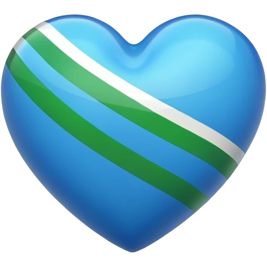 Glossy blue heart with green athletic stripes going down the side emoji