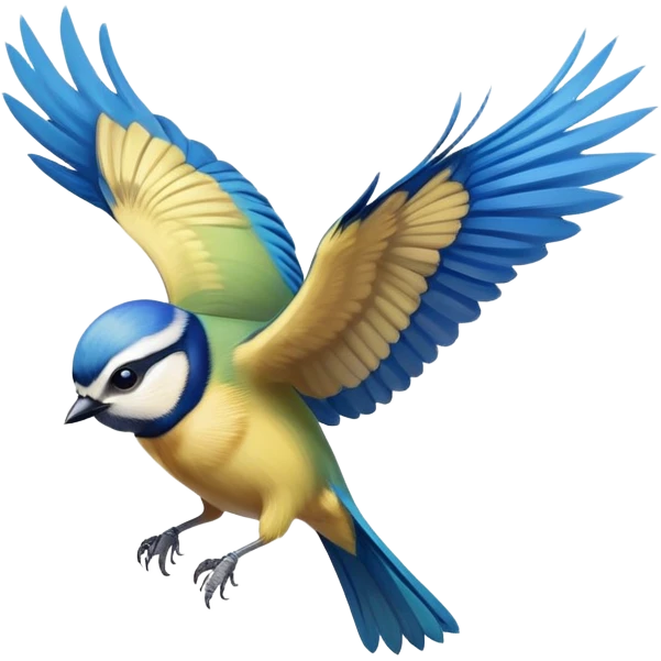 Eurasian blue tit bird flying with wings spread emoji