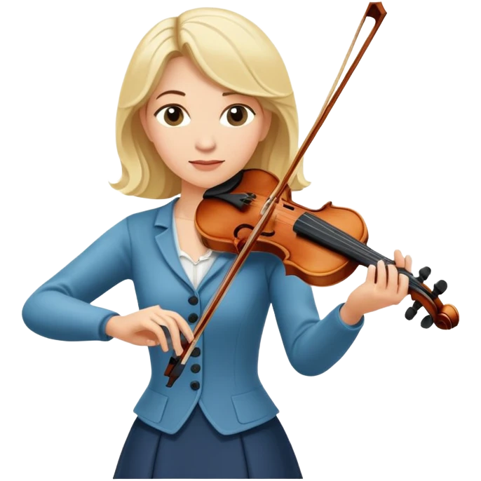 Full body of middle-aged blonde woman playing violin, standing position emoji