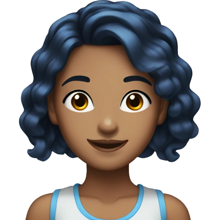 girl with black and blue hair, brown eyes, thick eyebrows, smiling emoji