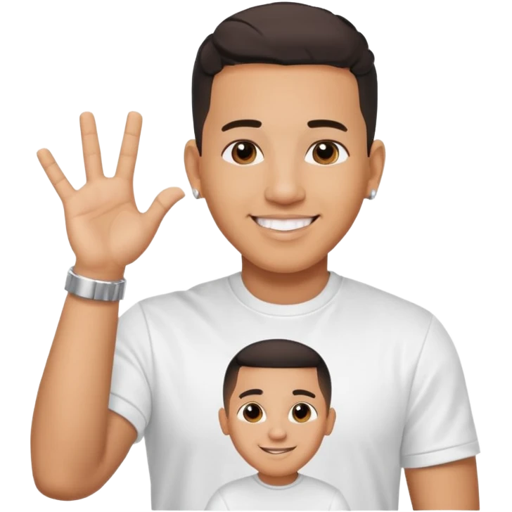 joven trigueno corte de pelo daddy yankee sonrisa bonita mano arriba emoji