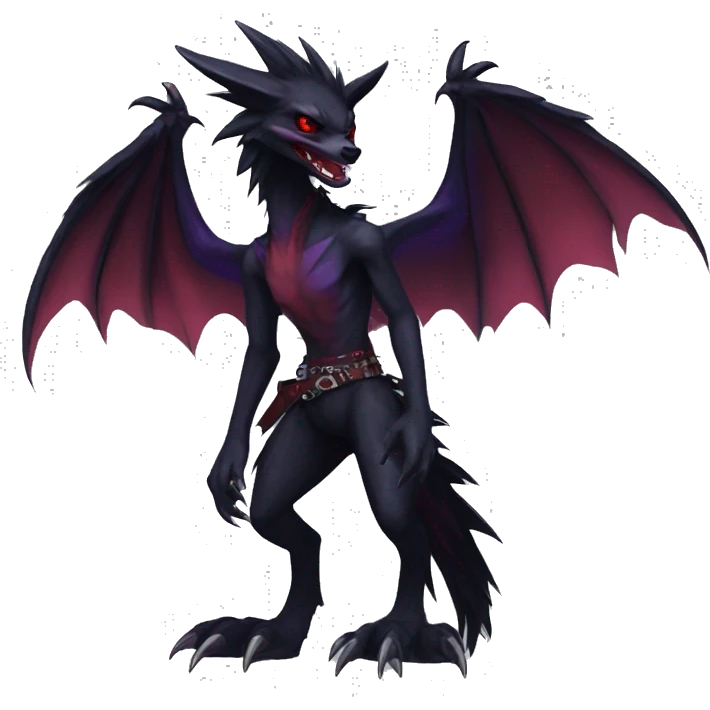 Black and purple and red edgy punk nargacuga-sergal full body emoji