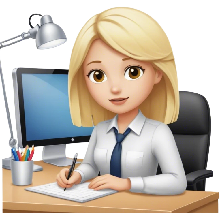 Blonde girl working at her desk in office emoji