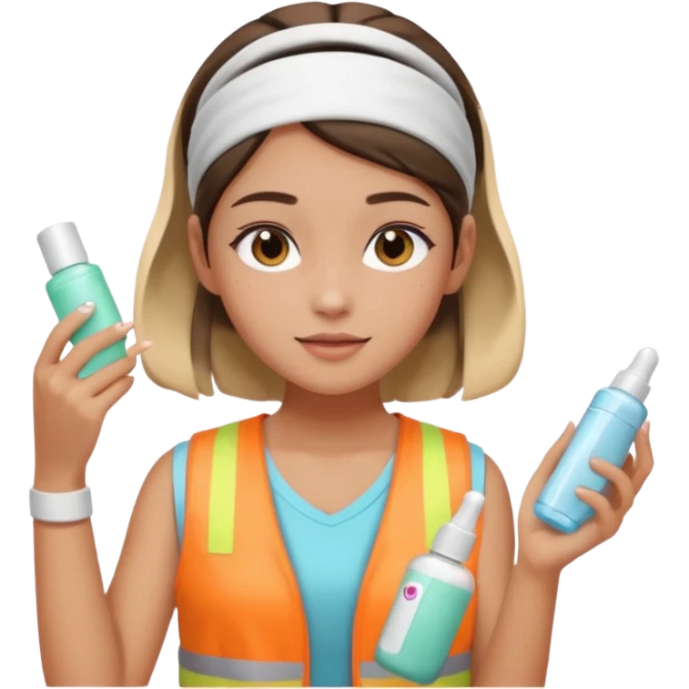 Clean girl aesthetic emoticons, apply skincare products, headband, glowing skin, vest, soft lighting
 emoji
