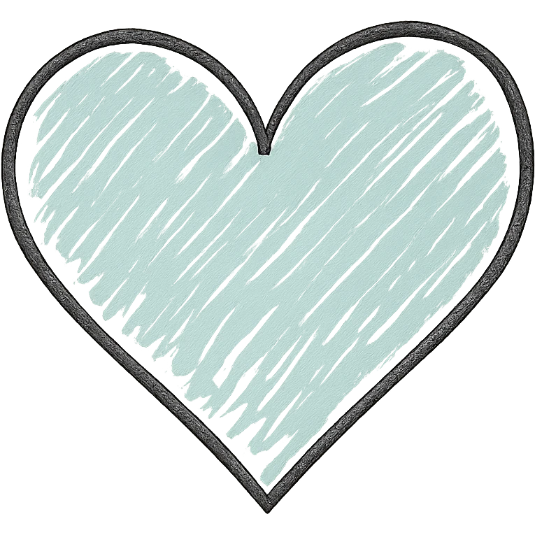 turquoise heart, hand drawn, outlined emoji