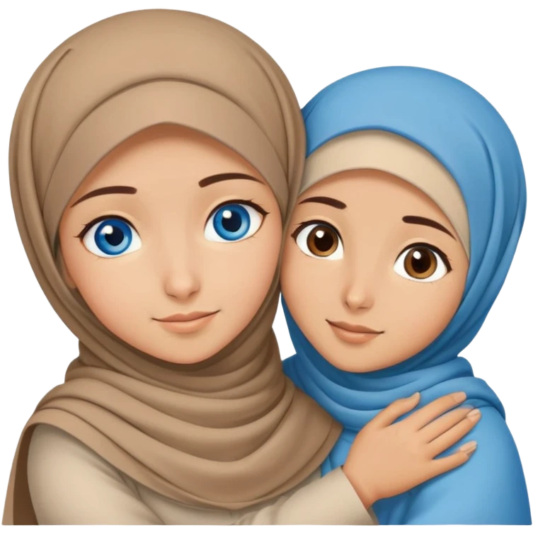 Turkish beautiful finish Konya girl blue eyes with brown beige hijab islamic dress and hugs with brother  emoji