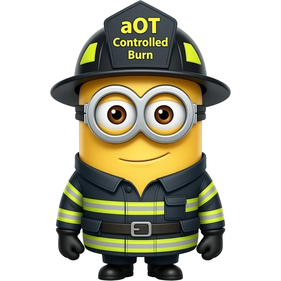 minion dressed as a  firefighter text aOT Controlled Burn on helmet emoji