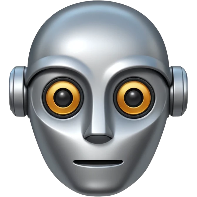 The Wild Robot movie robot head, minimalistic, rounded features, metallic, expressive emoji