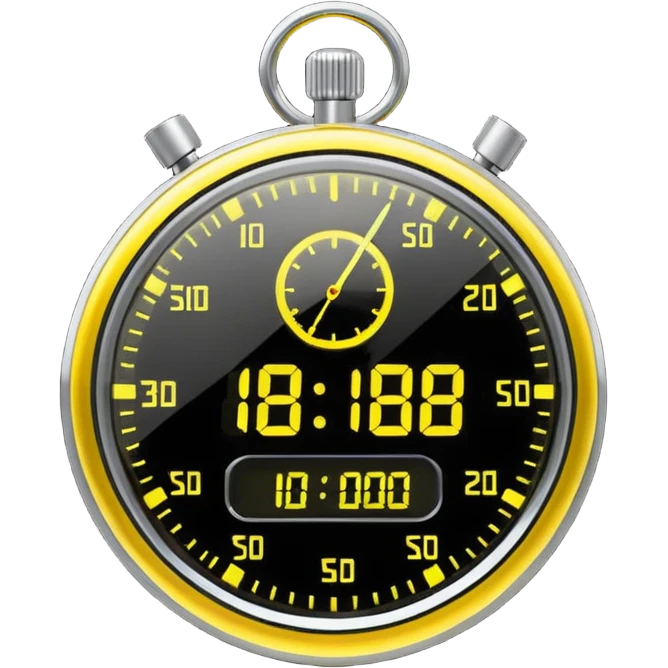 A futuristic holographic stopwatch glowing yellow emoji