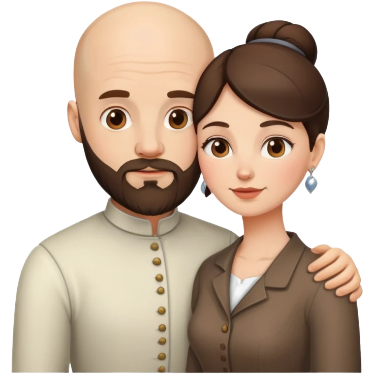 Bald man with a beard and his brunette wife in love emoji
