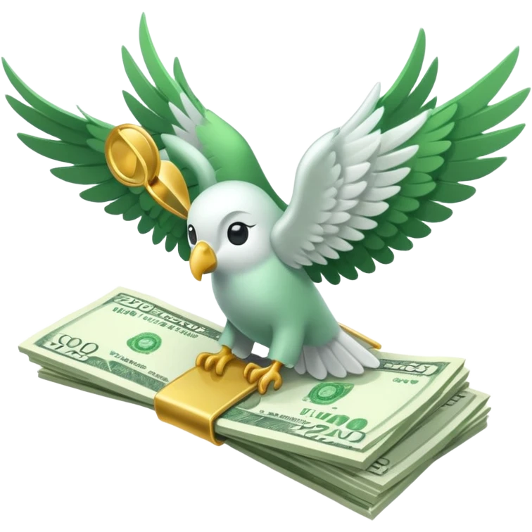 un fajo de dólares con alas volando, "que no sea un ave agarrando el fajo" quiero que el fajo de billetes tenga alas emoji
