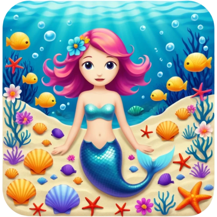 the sea of mermaids, shells. flowers emoji