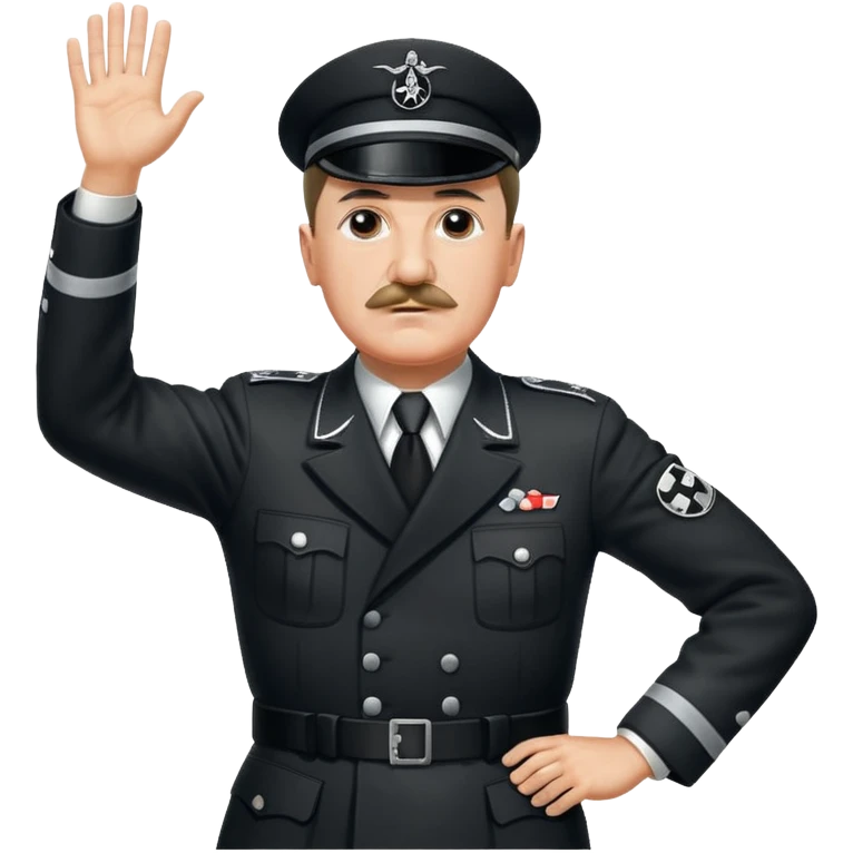 Adolf Hitler with a small mustache raising one hand straight out like a Sieg Hail salute in Black SS uniform. The arm must be straight out with no bend in the elbow emoji