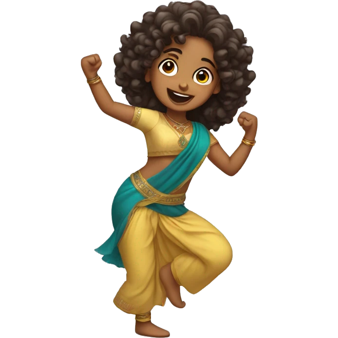 Indian girl with curly hair dancing emoji