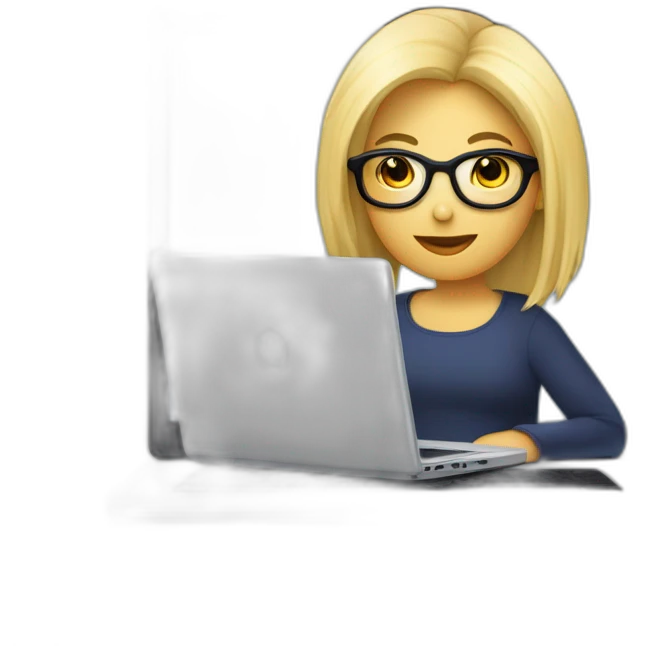 fille BLONDE ronde cheveux mi longs à lunettes qui travaille sur un ordinateur qui travaille sur ordinateur emoji
