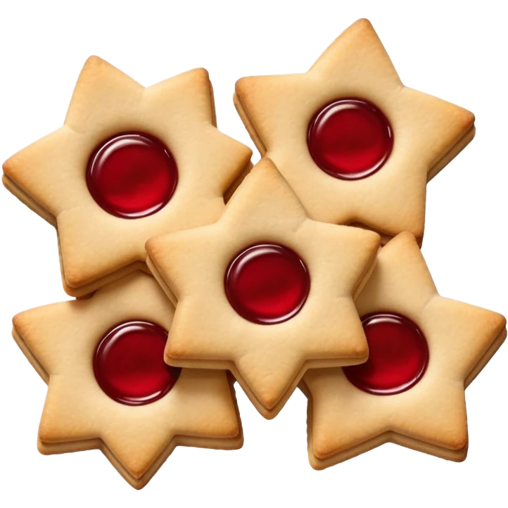 Linzer cookies with a red jam center shaped like a star and still round for eyes. emoji