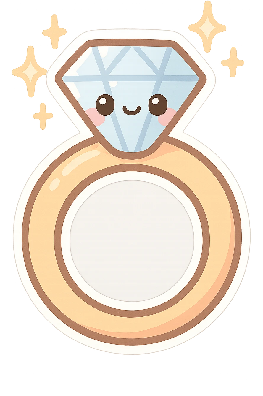 chibi sticker-style diamond ring with sparkles, girly, cute and exaggerated emoji