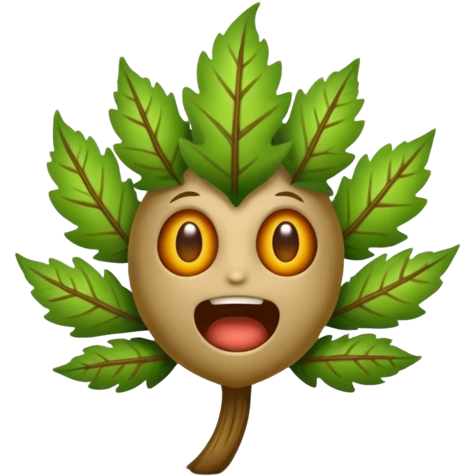 woodland spirit jump scare reaction with leaf hair standing up emoji
